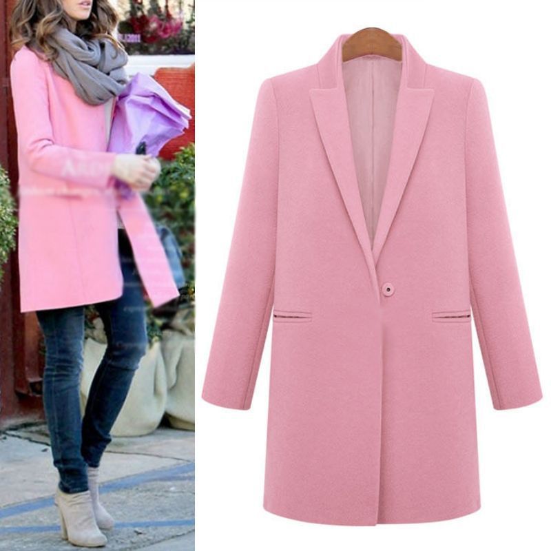 Wholesale-Pure Color Women Cashmere Wool Long Winter Parka Dust Coat Trench Outwear Jacket #66591