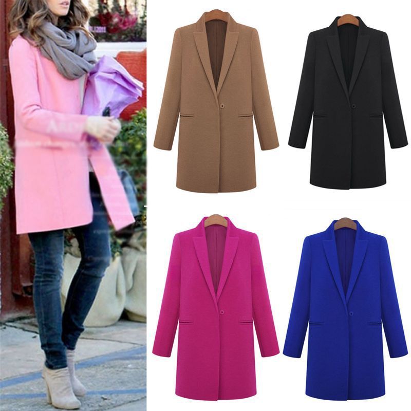 Wholesale-Pure Color Women Cashmere Wool Long Winter Parka Dust Coat Trench Outwear Jacket #66591