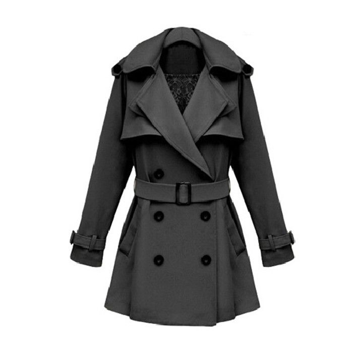 Wholesale-2015 Hot Fashion A-Line Women Fall Treach Khaki Black Women Long Fashion Single Breasted With Sashes Wind Coat C0803
