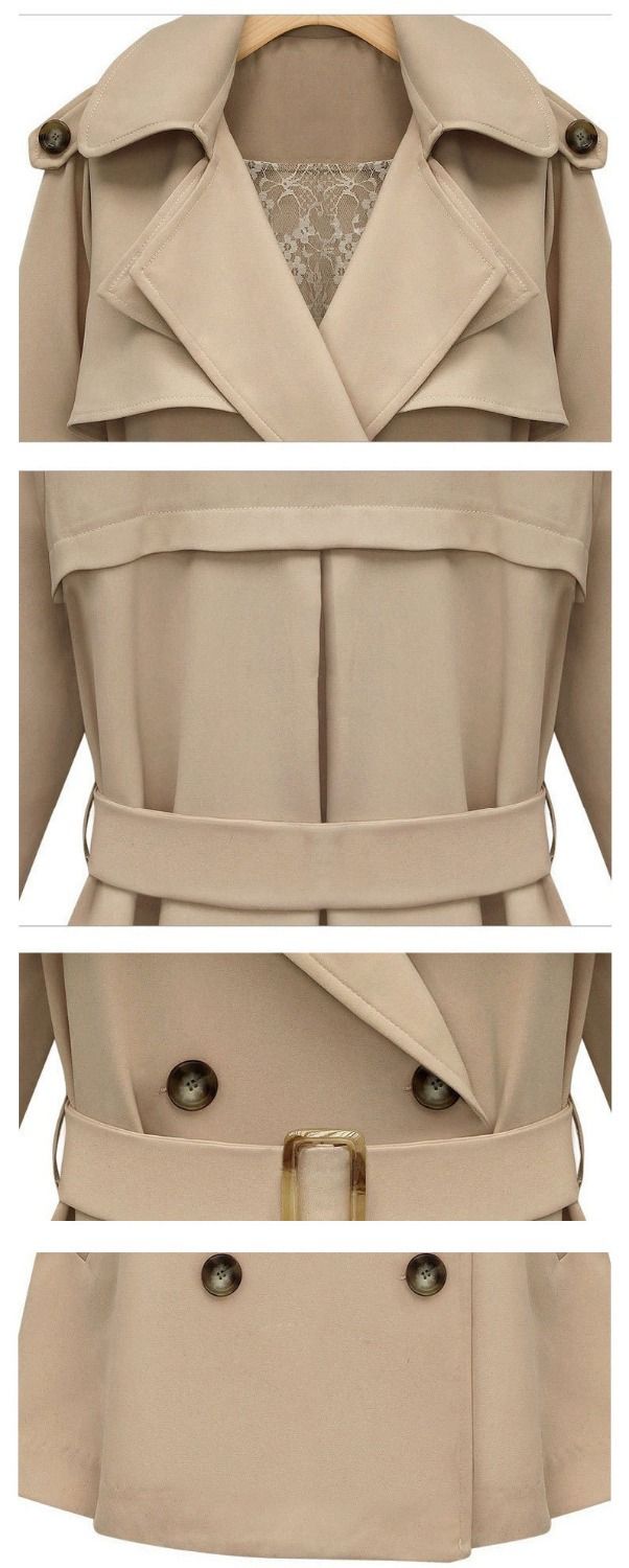 Wholesale-2015 Hot Fashion A-Line Women Fall Treach Khaki Black Women Long Fashion Single Breasted With Sashes Wind Coat C0803