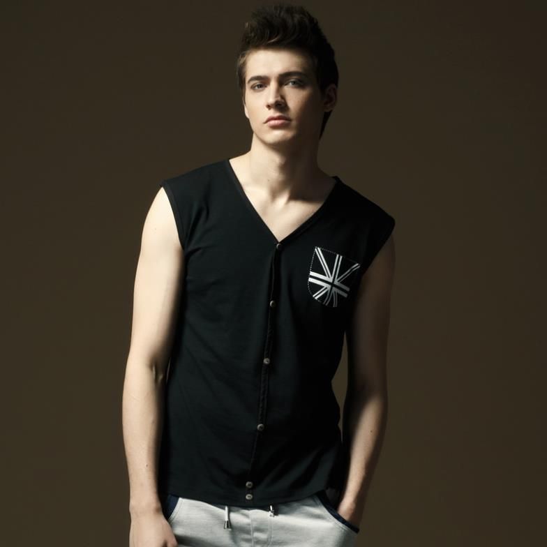 Wholesale-CLEARANCE! Brand New Vest Men Tide Summer Outwear Casual Cardigan Solid Mens Sleeveless Tops Cotton V-neck Male Tank Top
