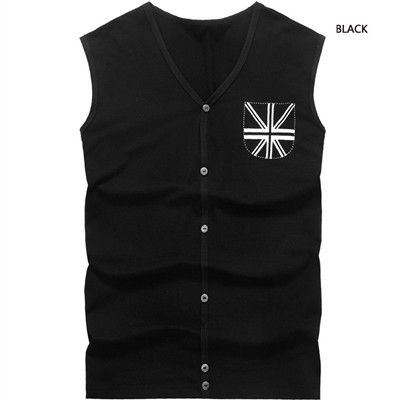 Wholesale-CLEARANCE! Brand New Vest Men Tide Summer Outwear Casual Cardigan Solid Mens Sleeveless Tops Cotton V-neck Male Tank Top