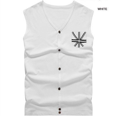 Wholesale-CLEARANCE! Brand New Vest Men Tide Summer Outwear Casual Cardigan Solid Mens Sleeveless Tops Cotton V-neck Male Tank Top