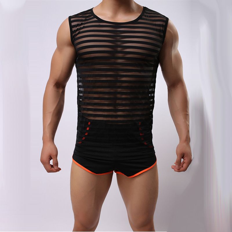 Wholesale-Vest Tank top for man waistcoat sport male slim Transparent tank tops summer outdoors new gay wear