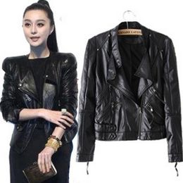 Wholesale-Spring 2015 New Arrival Female Angel Wings PU Leather Slim Fit Women Zipper Short Jacket Coat leather jacket women SY0092