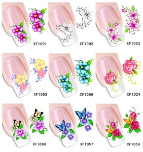 Toptan Satış - Toptan-60Sheets XF1001-XF1060 Nail Art Su Transferi Sticker Nails Güzellik Sarar Folyo Polonya Çıkartmaları Geçici Dövmeler Filigran