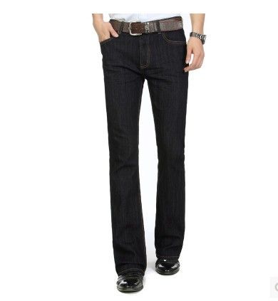 Wholesale- Winter mens jeans boot cut leg slightly flared slim fit blue black male jeans designer classic denim Jeans