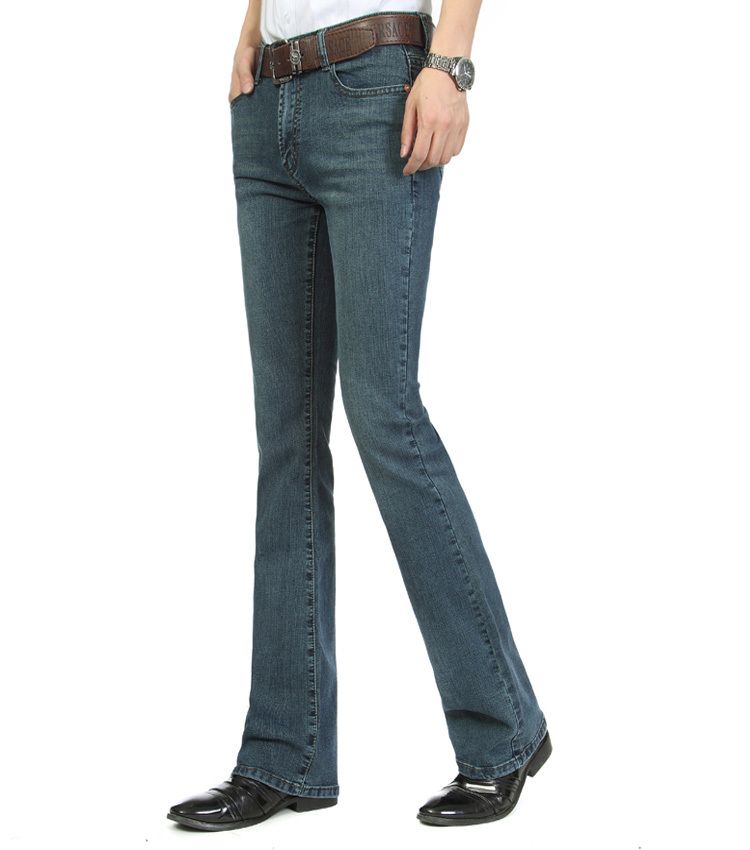 Wholesale- Winter mens jeans boot cut leg slightly flared slim fit blue black male jeans designer classic denim Jeans