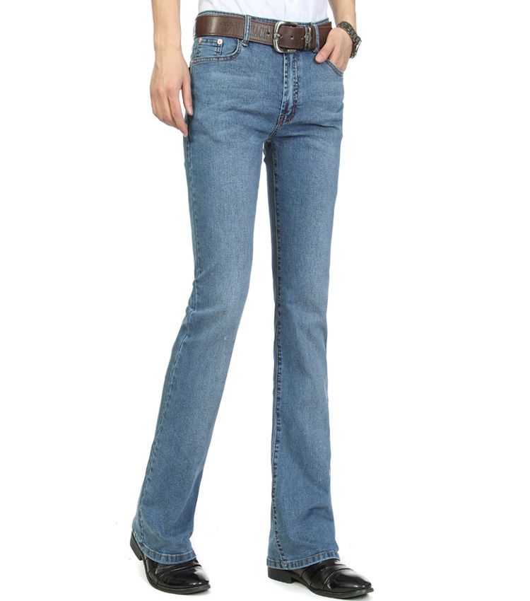 Wholesale- Winter mens jeans boot cut leg slightly flared slim fit blue black male jeans designer classic denim Jeans