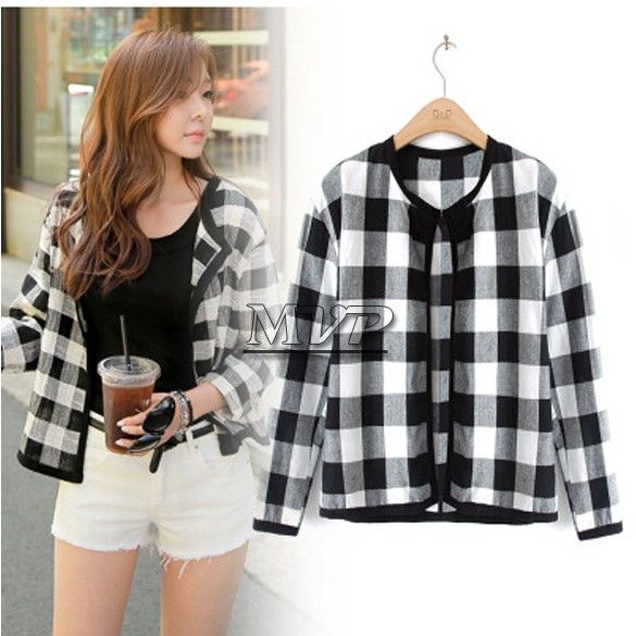 Wholesale-New Fashion Women Autumn Check Printed Short Jacket Ladies Coat Outwear SV11 SV007445