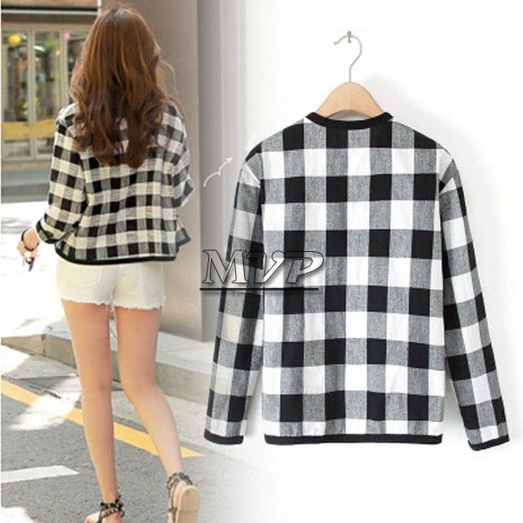 Wholesale-New Fashion Women Autumn Check Printed Short Jacket Ladies Coat Outwear SV11 SV007445