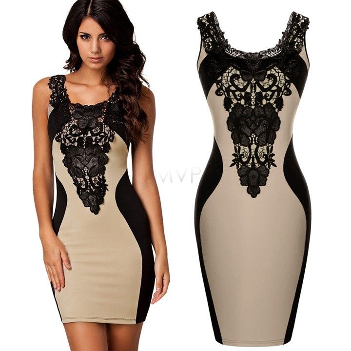 Wholesale-lace Crochet Embroidery Bandage Dress 2015 New Women Elegant Bodycon Dresses Patchwork Autumn Casual Dress 31