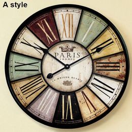 Wholesale-Home decor Large wall clock 60cm u0026 34cm antique style mute iron crafts vintage old wall watch with roman number large iron wall clocks for sale