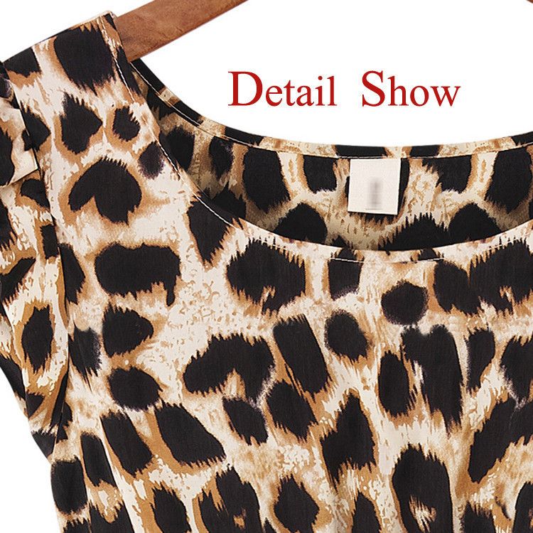 Wholesale-Drop Shipping,2015 New Arrival Leopard Print Dresses for Ladies Women Sleeveless Summer One-piece Pleated Dress for Party, M-XL