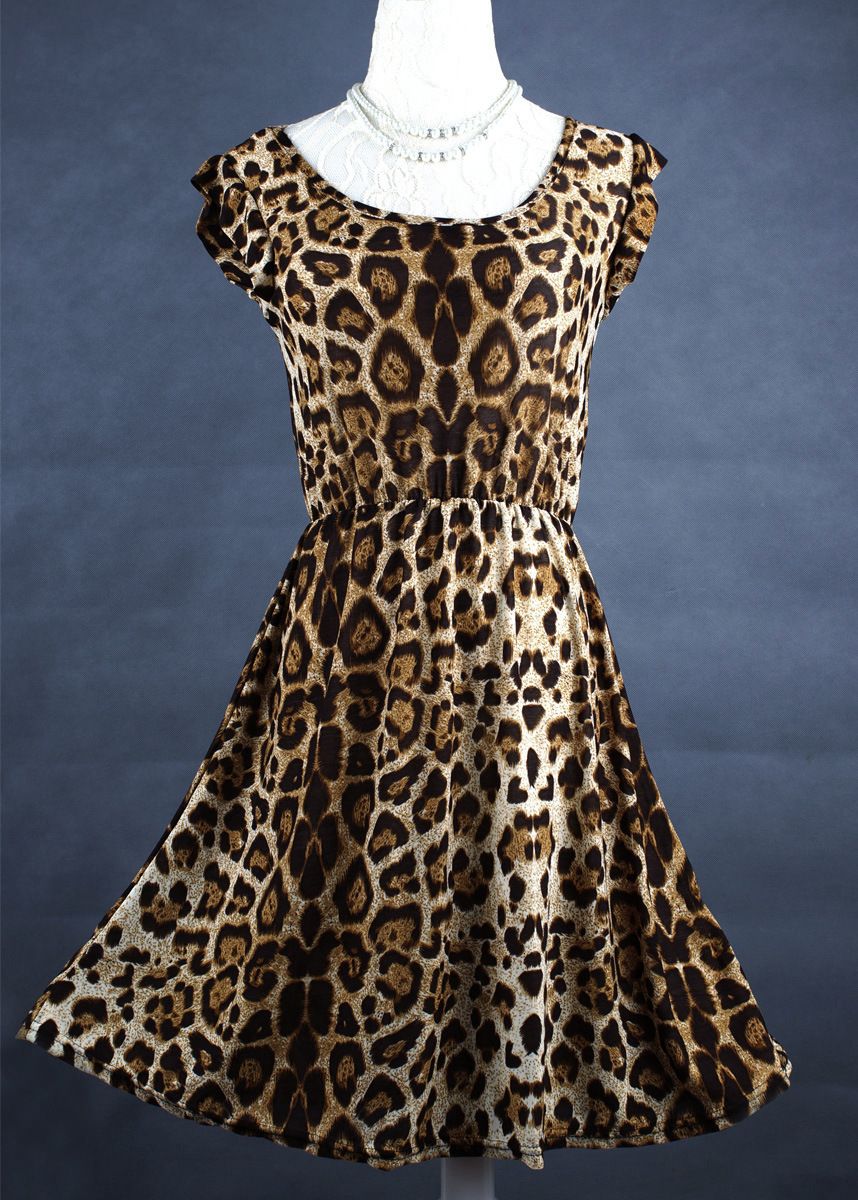 Wholesale-Drop Shipping,2015 New Arrival Leopard Print Dresses for Ladies Women Sleeveless Summer One-piece Pleated Dress for Party, M-XL
