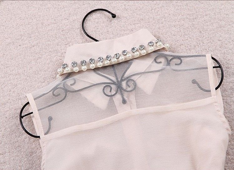 Wholesale-With belt 2015 New Arrival Fashion Pearl Diamond Casual Dress Small Lapel Gauze Waist Tutu Party One-piece girl cute dress