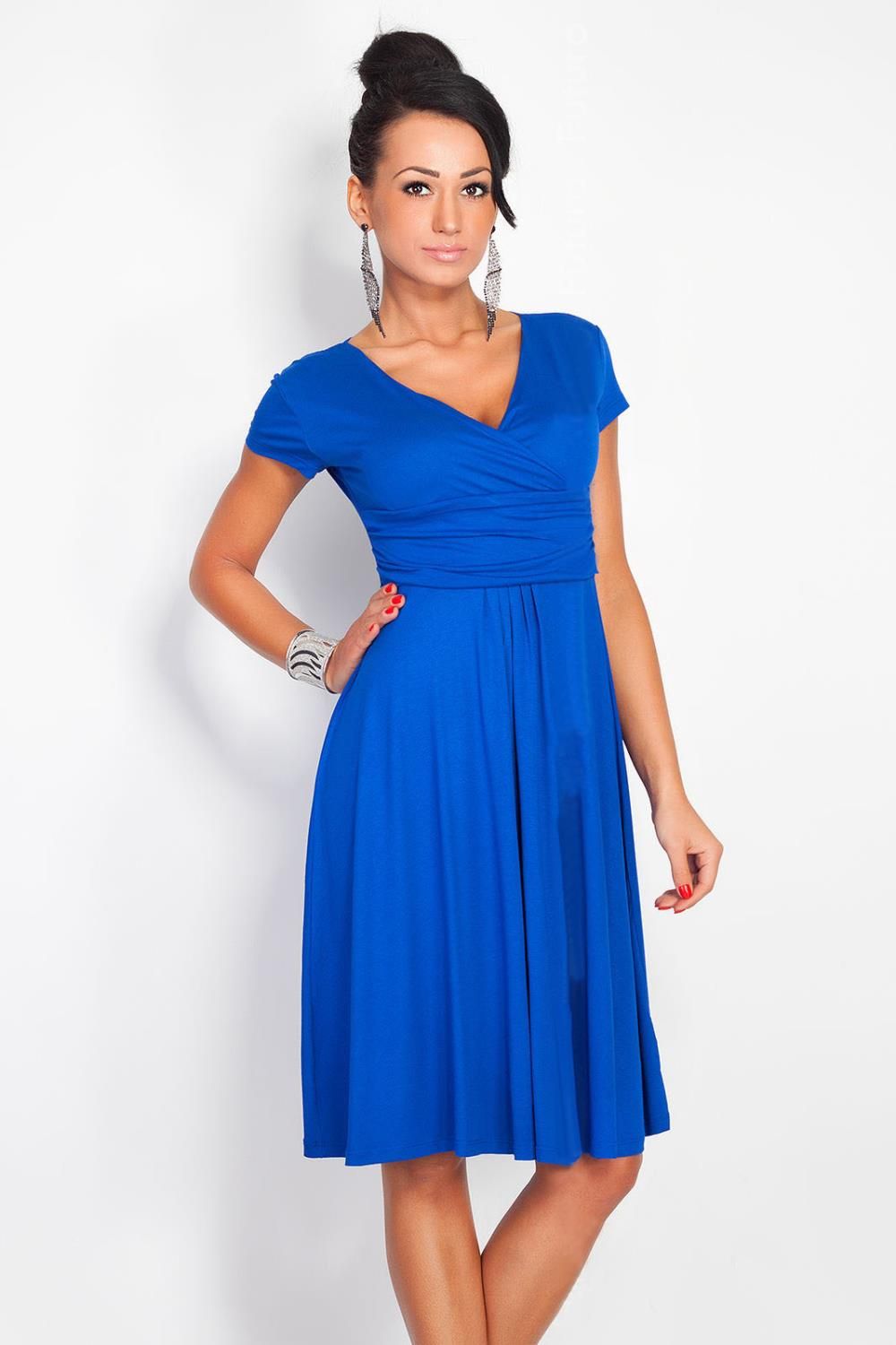 Wholesale-New 2015 casual women dress V-neck knee-length solid dress plus size high waist fashion simple winter dress vestidos