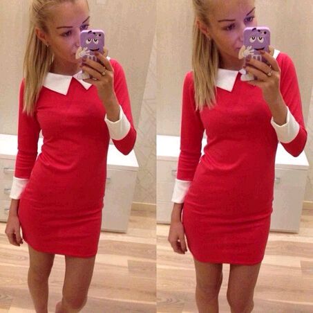 Wholesale-New fashion winter and fall turn down collar half-sleeve casual dress elegant dress women work wear slim bodycon QAF019