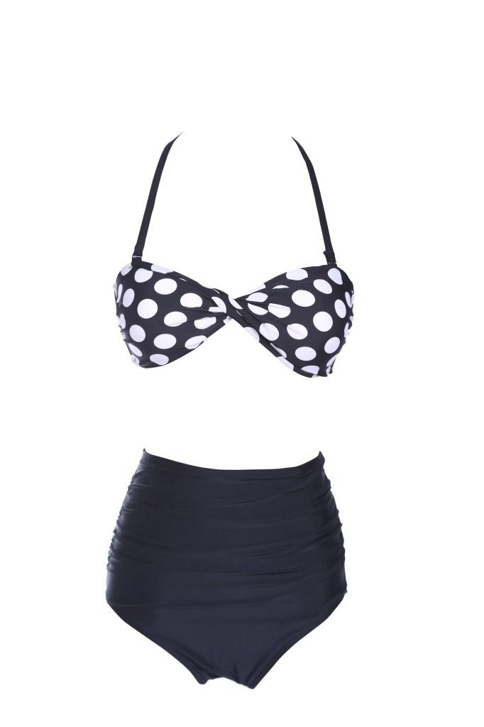 Wholesale-New 2015 Cutest Bikinis Two Piece Swimsuits Vintage Pin Up Swimwear Swimsuit High Waist Bikini Set Women Bathing Suits