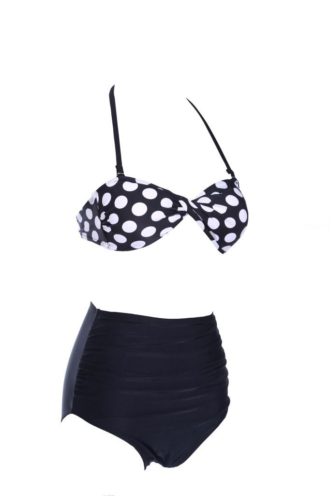 Wholesale-New 2015 Cutest Bikinis Two Piece Swimsuits Vintage Pin Up Swimwear Swimsuit High Waist Bikini Set Women Bathing Suits