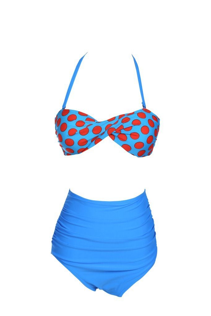 Wholesale-New 2015 Cutest Bikinis Two Piece Swimsuits Vintage Pin Up Swimwear Swimsuit High Waist Bikini Set Women Bathing Suits