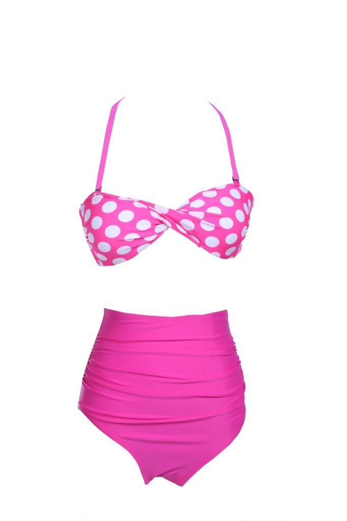 Wholesale-New 2015 Cutest Bikinis Two Piece Swimsuits Vintage Pin Up Swimwear Swimsuit High Waist Bikini Set Women Bathing Suits