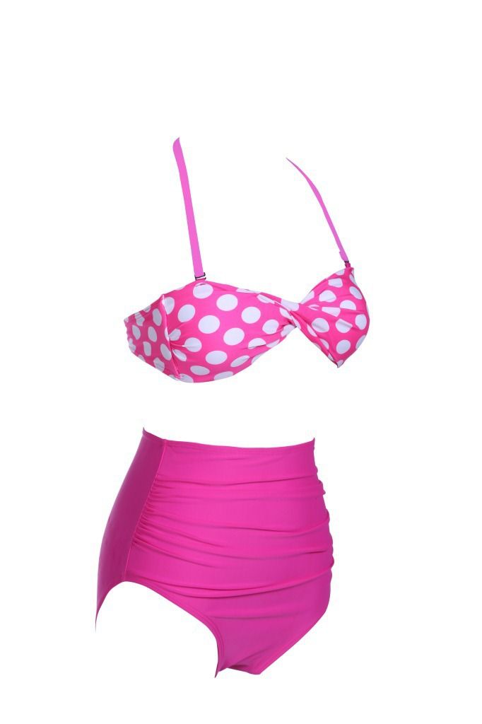 Wholesale-New 2015 Cutest Bikinis Two Piece Swimsuits Vintage Pin Up Swimwear Swimsuit High Waist Bikini Set Women Bathing Suits