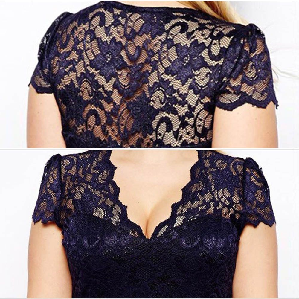 Wholesale-New Womens V-neck Lace Dress Party Dress Navy Blue Plus Size