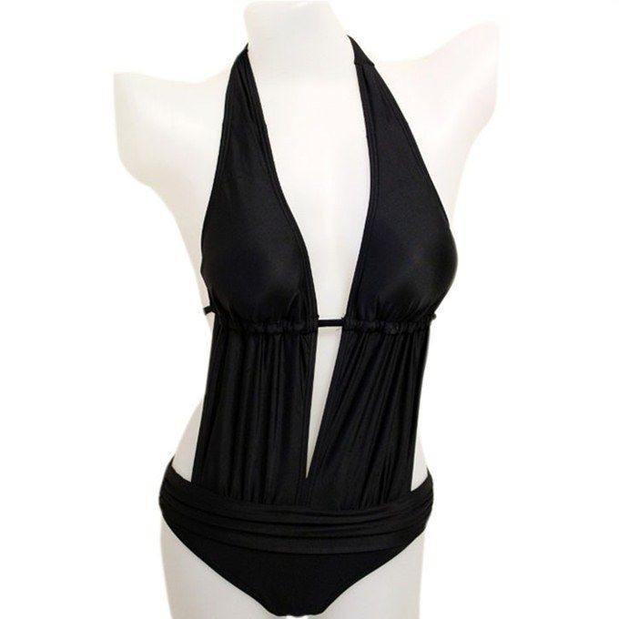 Wholesale-2015 HOT Sexy Deep V Neck Swimwear One Piece Black/Red Brazilian Monokini Swimsuit Biquinis Bodysuit Sexy Tight Swim Wear BJ010