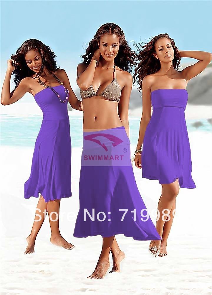 Wholesale-Sexy Women 3 in 1 Strapless Bikini Cover Up Bandeau Dress Swimwear Beach Skirt 11 color