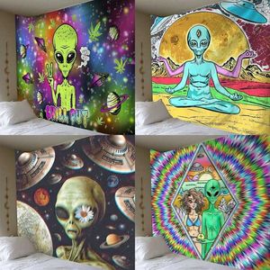 Tapiz alienígena decoración del hogar tela de pared psicodélica patrón de Anime alfombra arte 210608