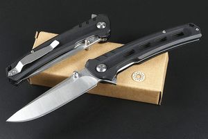 Roulement à billes Flipper Couteau Pliant 9Cr18Mov Satin Drop Point Lame Noir G10 Poignée Camping En Plein Air EDC Couteaux De Poche