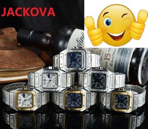 Tous les cadrans fonctionnent classique rétro carré hommes montres à quartz lune 42mm grand cadran doré en acier inoxydable montre de mode montre-bracelet de luxe reloj de lujo