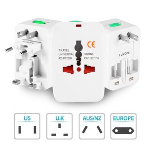 Adaptador de enchufe internacional universal todo en uno, 2 puertos USB, adaptador de cargador de corriente alterna para viajes mundiales con enchufes convertidores AU, EE. UU., Reino Unido y UE