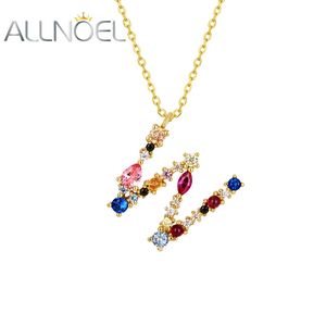 ALLNOEL 26 pari pendentif collier femmes 925 argent Sterling arc-en-ciel coloré cristal lettre initiale M K W F or bijoux fins 240228