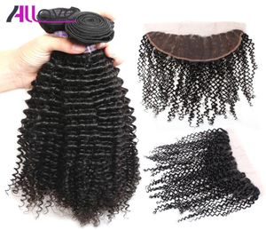 Allove 10A Bundles de cheveux brésiliens avec fermeture Kinky Curly 4Bundles avec fermeture frontale en dentelle Extensions de cheveux humains péruviens 6320247