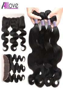 Allove Whefts Extensions 8a Brasileño Body Wave con 13x4 Cierre frontal de encaje 4 PCS Virgin Human Hair Bundles Weaves para 7482721