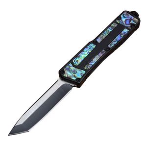 Cuchillo táctico AUTO negro de alta calidad 440C Dibujo de alambre de óxido negro Hoja de punta Tanto Concha de abulón / Mango de aleación de aluminio Cuchillos de supervivencia con bolsa de nailon