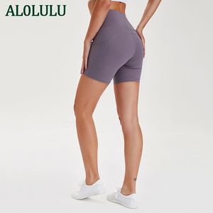 AL0LULU Yoga Summer Ladies 5-Color Pantalones cortos de cintura alta Ciclismo Ejercicio Fitness Yoga Short Stretch Tights