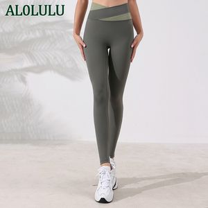 AL0LULU pantalon de yoga professionnel taille haute serré élastique nu en forme de V couleur assortie pantalon de sport mince leggings de yoga