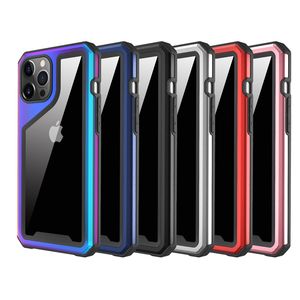 Cadre métallique en alliage d'aluminium, coque arrière rigide transparente en TPU, protection antichoc de qualité militaire pour iPhone 13 12 11 Pro Max XR XS Max