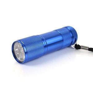 Aleación de aluminio Linterna UV portátil antorchas Luz violeta 9 LED 300LM Lámpara de luz de antorcha Mini linterna 4 colores mini antorchas intermitentes LED