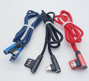 Cable de aleación de aluminio tipo C Cables USB de cargador de codo doble micro de carga rápida