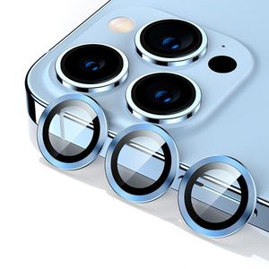 Protecteurs d'écran d'objectif de caméra en métal en aluminium pour Iphone 14 Plus 13 Pro MAX Mini 12 11 Film de verre trempé 9H de téléphone à trou fin coloré