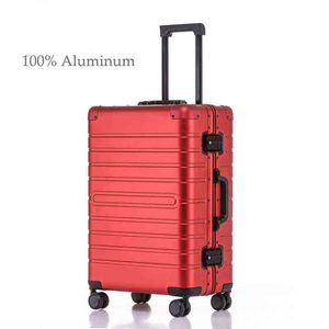 Valise à bagages de voyage roulante en aluminium sur roues, sac à main rouge argenté, Mode chariot de cabine '' J220708 J220708