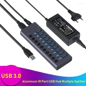 Hub USB 3.0 en aluminium, séparateur Multiple à 10 Ports, extenseur haute vitesse avec adaptateur d'alimentation 12V 5a pour ordinateur Macbook Pro