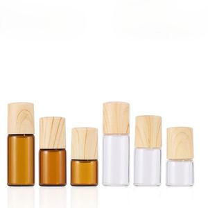 Amber Clear 1ml 2ml 3ml 5ml Roll On Bottle Viales de rodillo de vidrio con tapa de bambú de plástico 600 piezas / lote Jruew