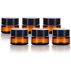 Verre ambré 5 ml 1/6 oz Petits pots ronds à paroi épaisse Flacons Pot Bouteille cosmétique Conteneurs de crème pour le visage avec couvercles noirs pour lotion maquillage Gmmml