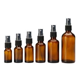 Botellas de vidrio ámbar con rociador de bomba de niebla fina negra Diseñado para aceites esenciales Perfumes Productos de limpieza Botella de aromaterapia Xqmm