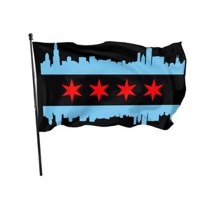Banderas de 3x5 pies de la ciudad de Chicago de Ameican, pancartas de poliéster 100D, decoración para interiores y exteriores, colores vivos de alta calidad con dos ojales de latón